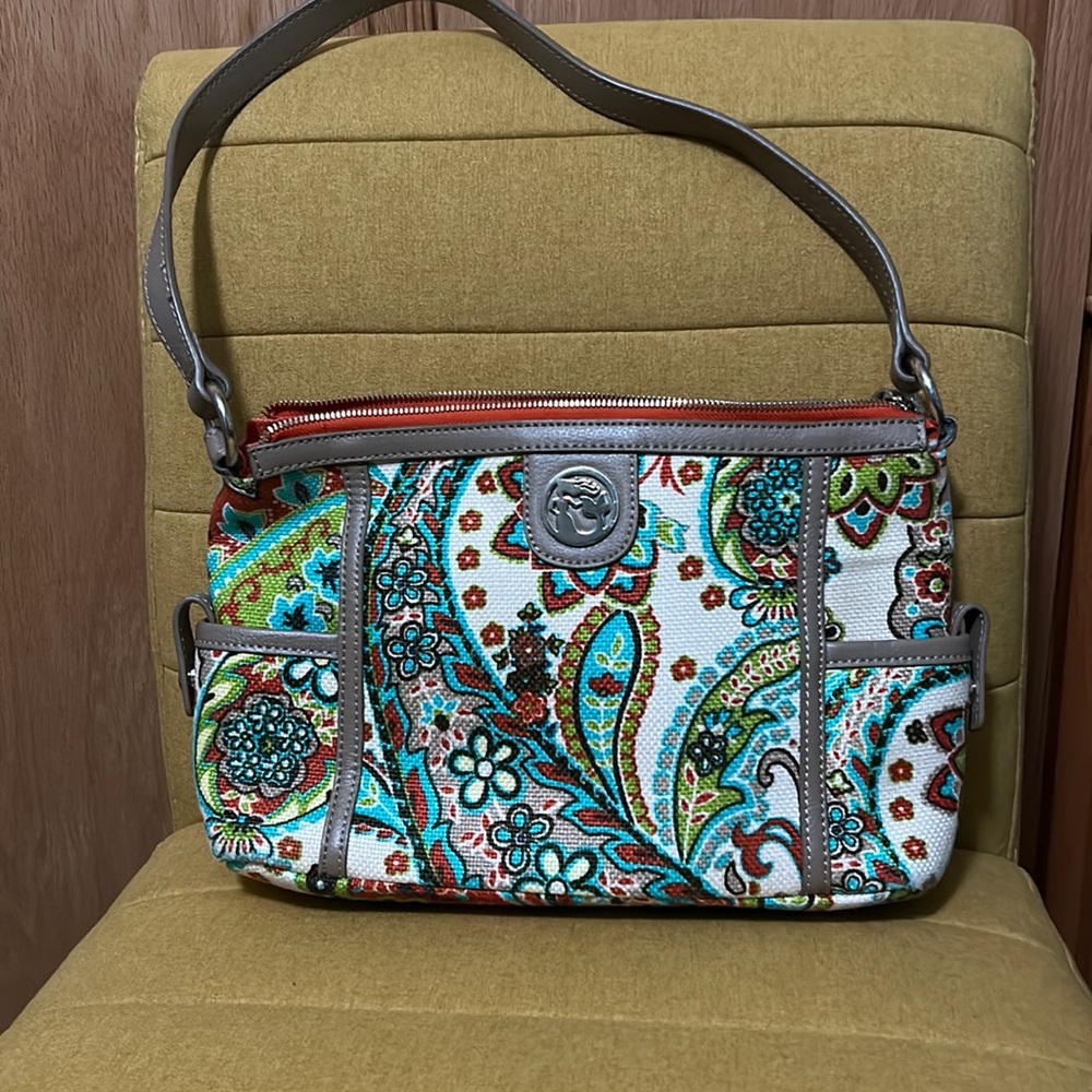 Spartina 449 Linen bag with leather detail and strap. NWOT.
